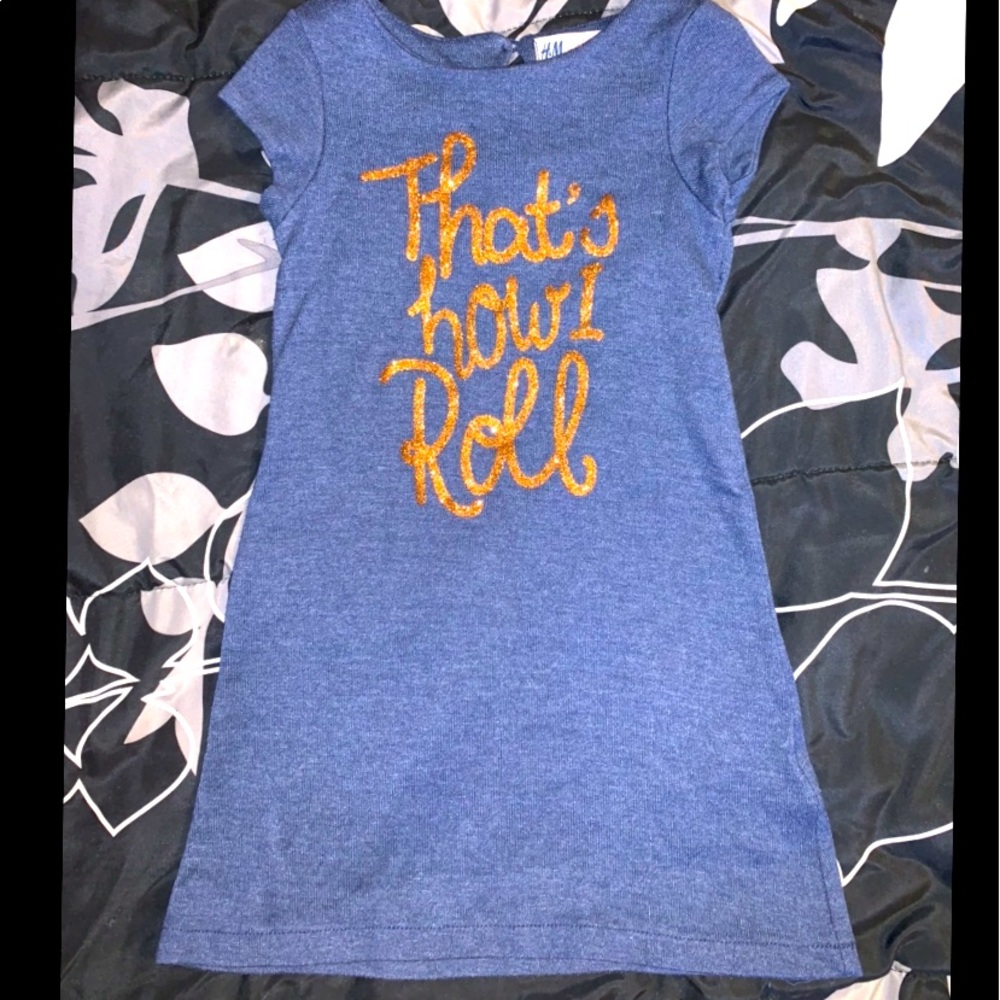 H&M Girls Blue Gold Short Sleeve Dress XS S 4/5 6